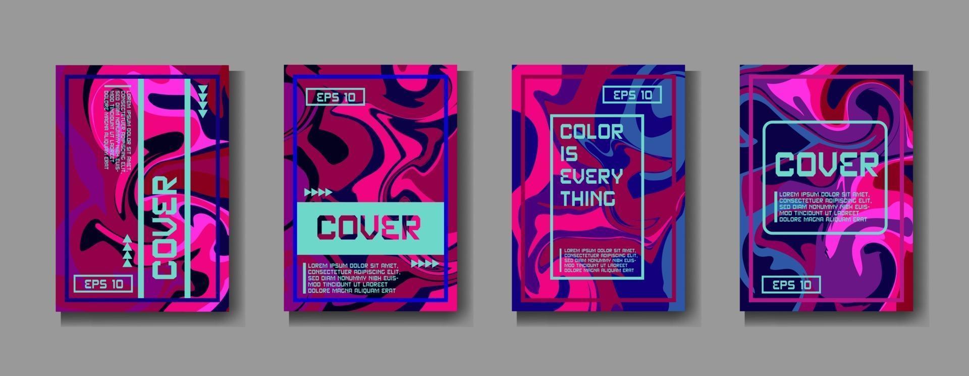 Abstract Fluid creative templates, cards, color covers set. Geometric design, liquids, shapes. Trendy vector collection.