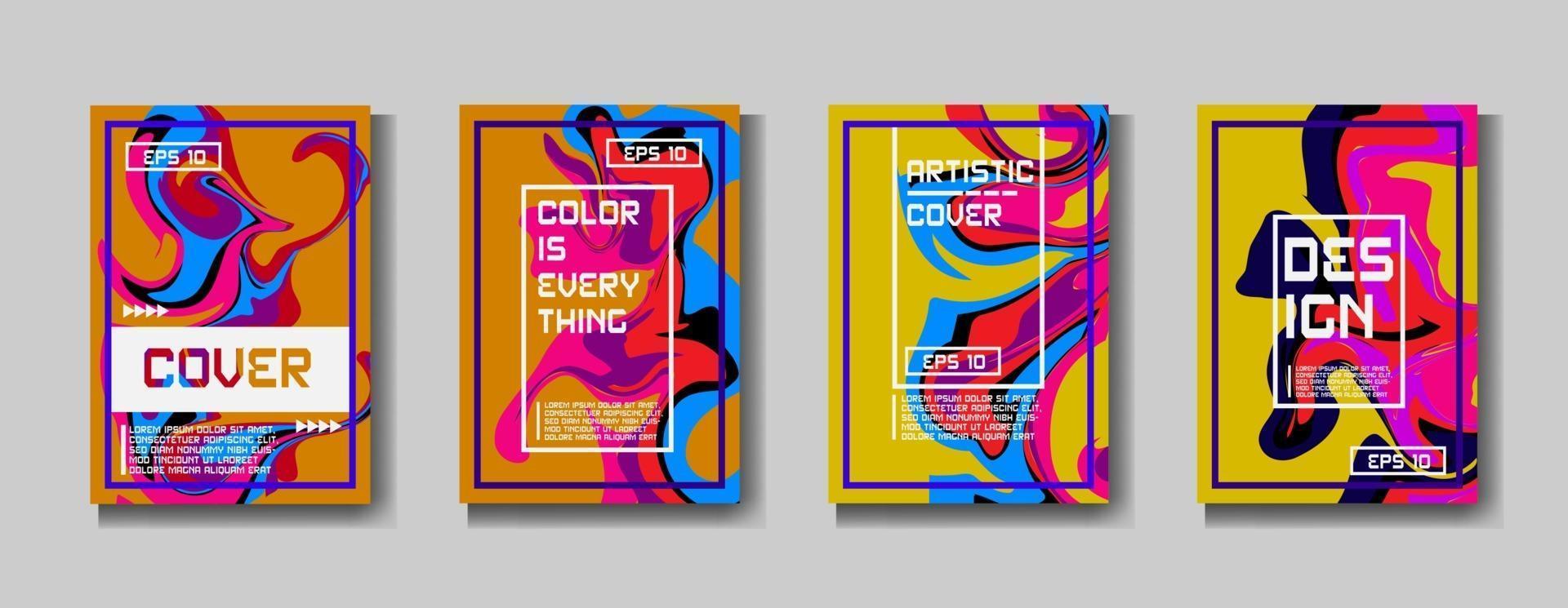 Abstract Fluid creative templates, cards, color covers set. Geometric design, liquids, shapes. Trendy vector collection.