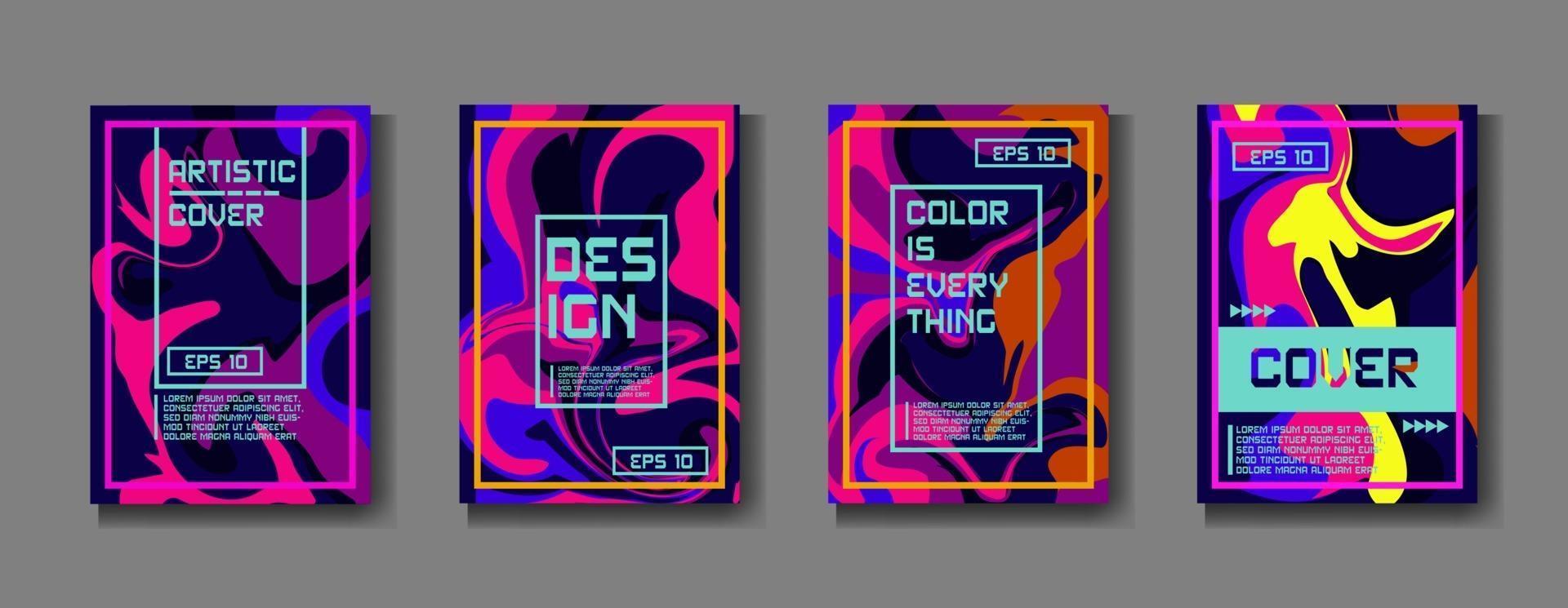 Colorful covers design set. Abstract shapes, holographic, fluid and liquid colors, trendy gradients. Futuristic vector posters.