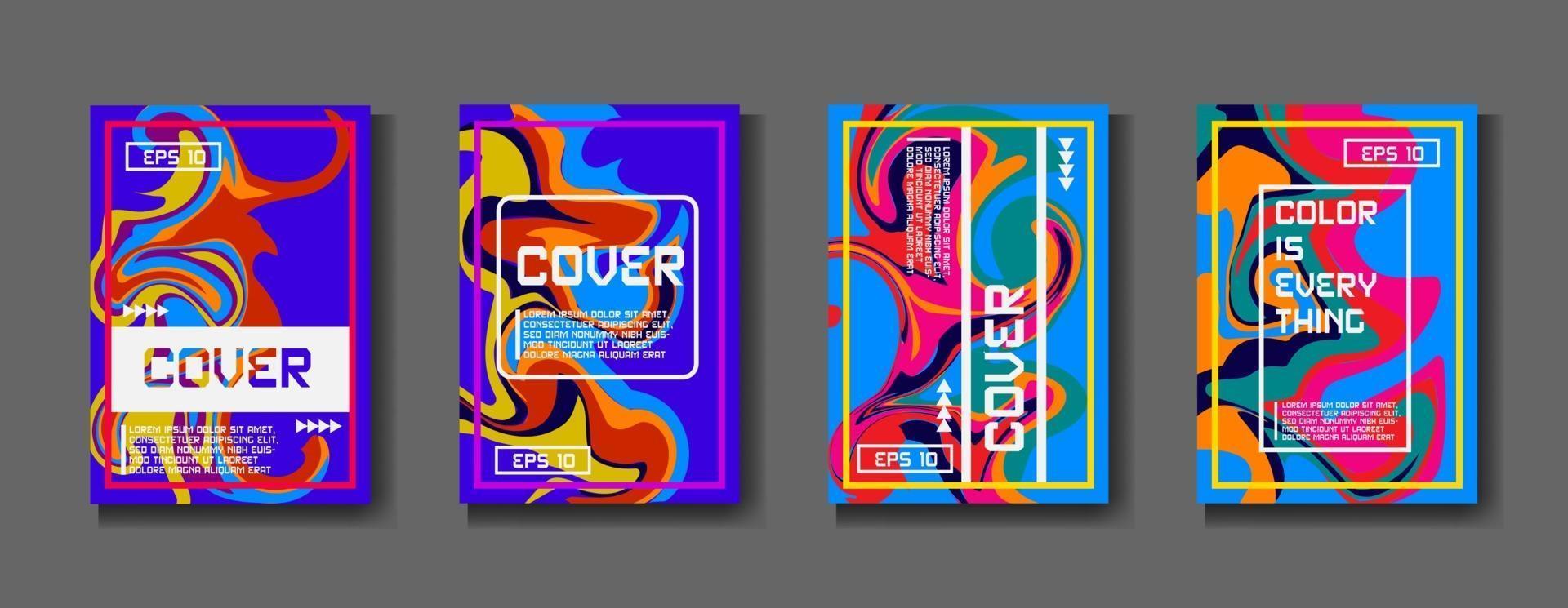 Colorful covers design set. Abstract shapes, holographic, fluid and liquid colors, trendy gradients. Futuristic vector posters.
