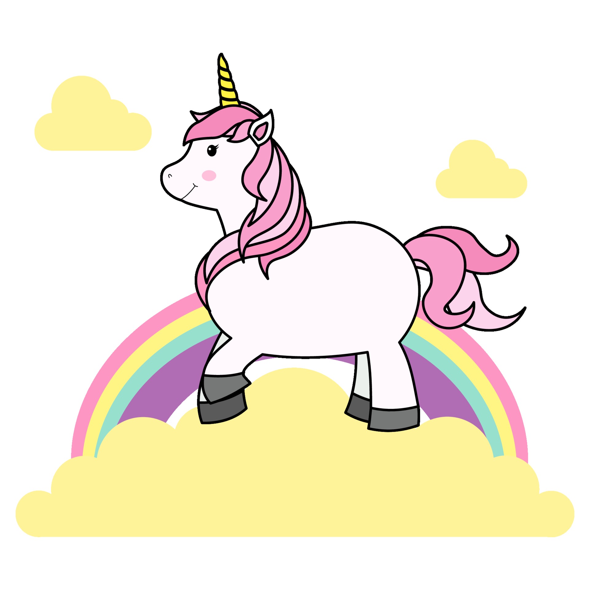 Cute Cartoon Unicorn on Cloud and Rainbow For Print T-shirt or Sticker, Wallpaper  Background and Hand Drawing Illustration For Children 2372670 Vector Art at  Vecteezy