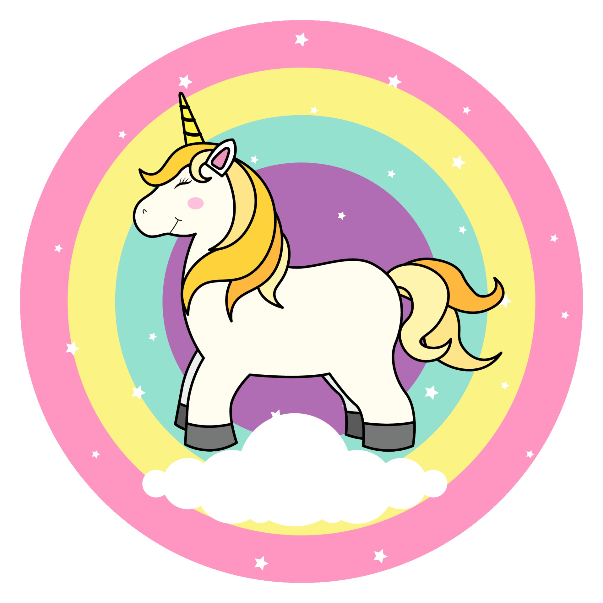 Cute Cartoon Unicorn On Cloud And Rainbow For Print T Shirt Or Sticker
