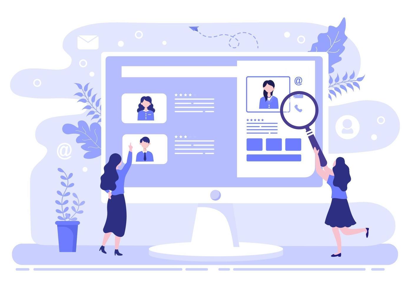 Job Hiring And Online Recruitment For web Landing Page, Banner, Background, Presentation Or Social Media. Vector Illustration