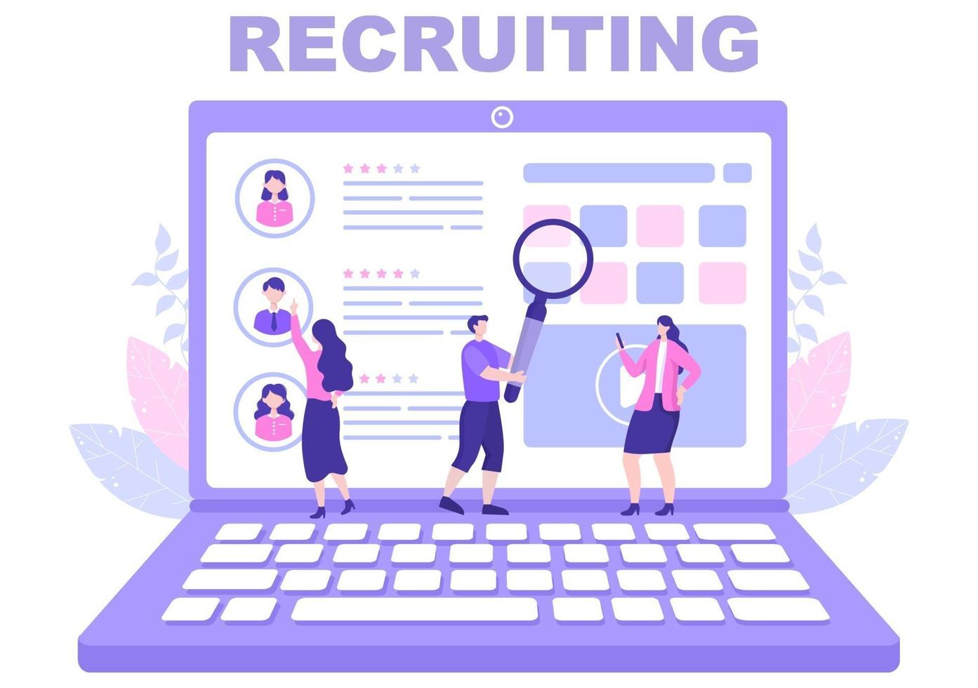 Job Hiring And Online Recruitment For web Landing Page, Banner, Background, Presentation Or Social Media. Vector Illustration