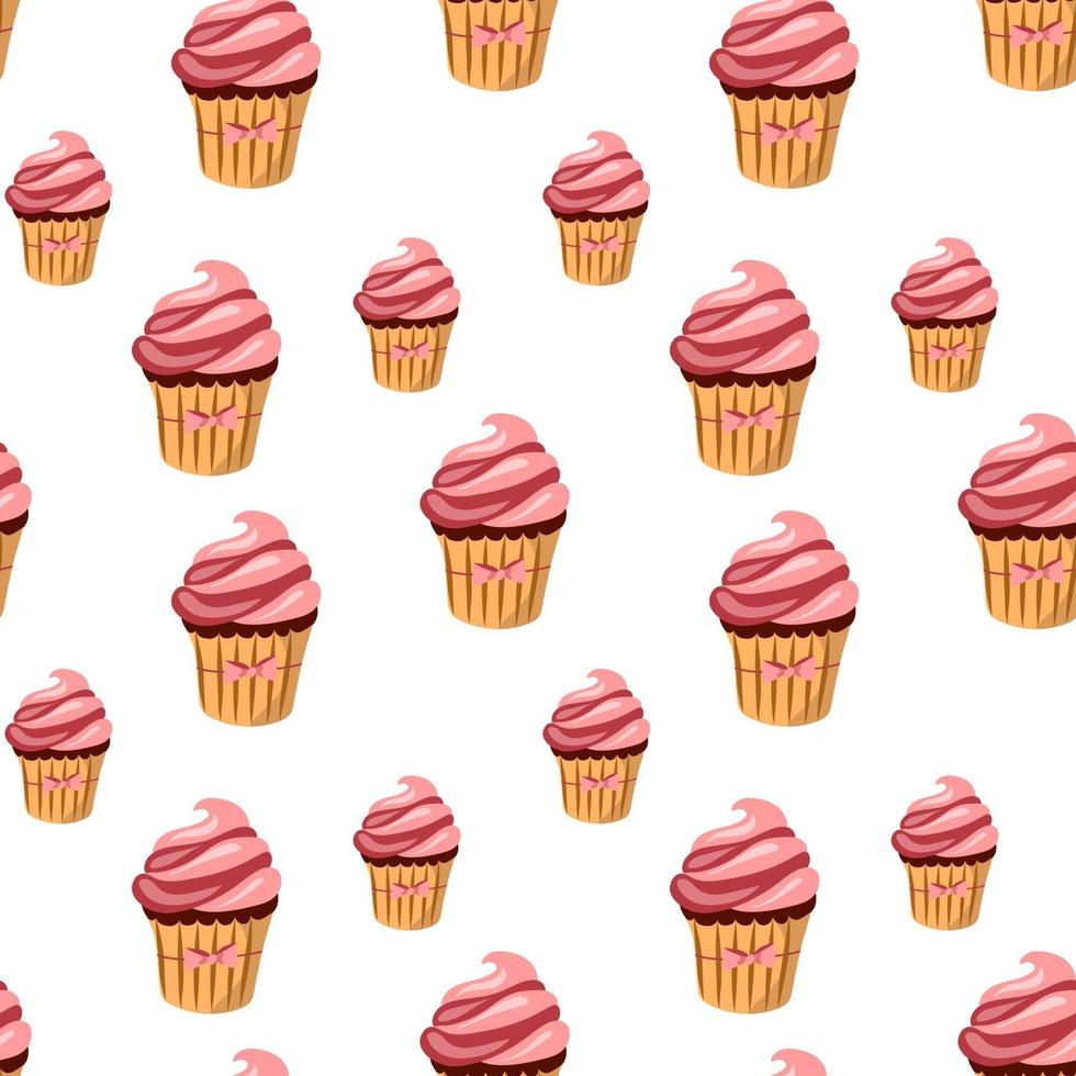 Seamless pattern with cupcakes. Sweet dessert, endless texture. Vector illustration