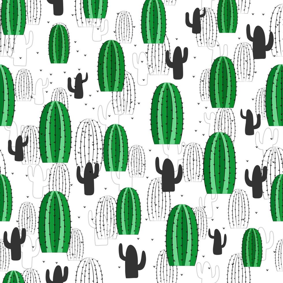 Cacti seamless pattern. Hand drawn textured decorative illustration. Vector succulents. Vector seamless pattern for stylish fabric design, paper, web.