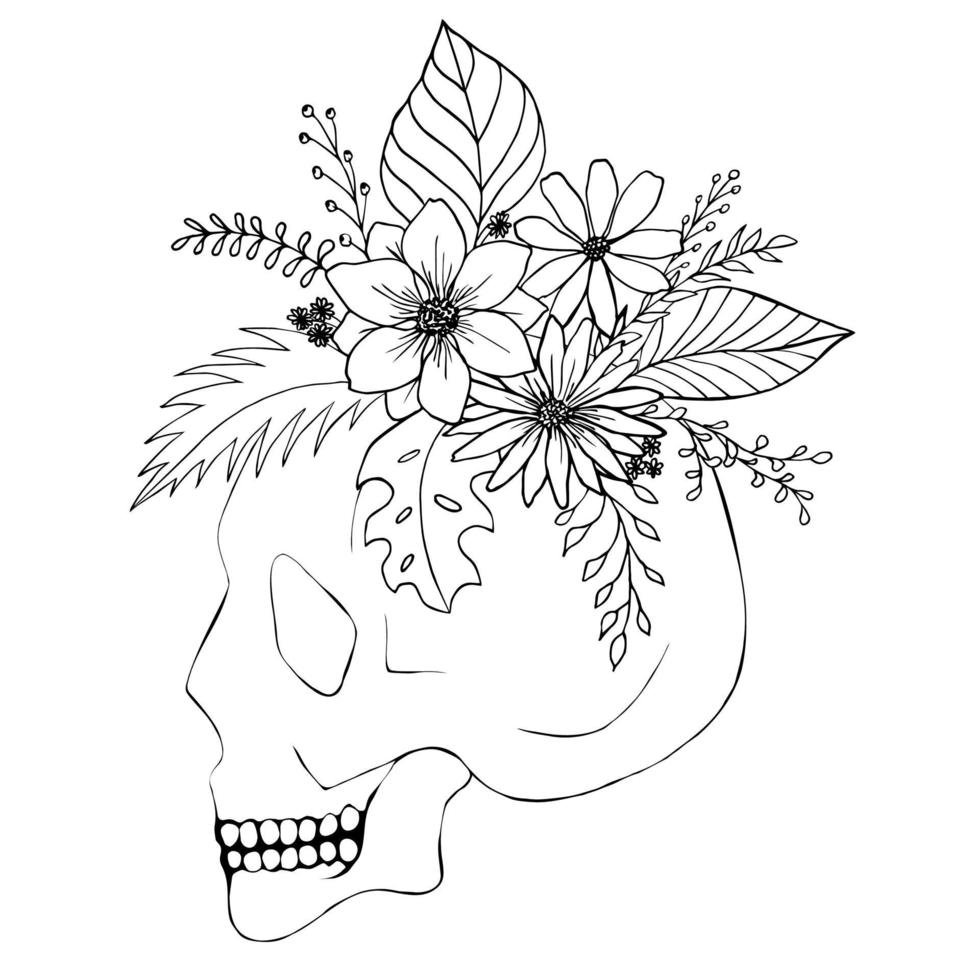 calavera con flores. ilustración vectorial aislado sobre fondo blanco.  2373068 Vector en Vecteezy