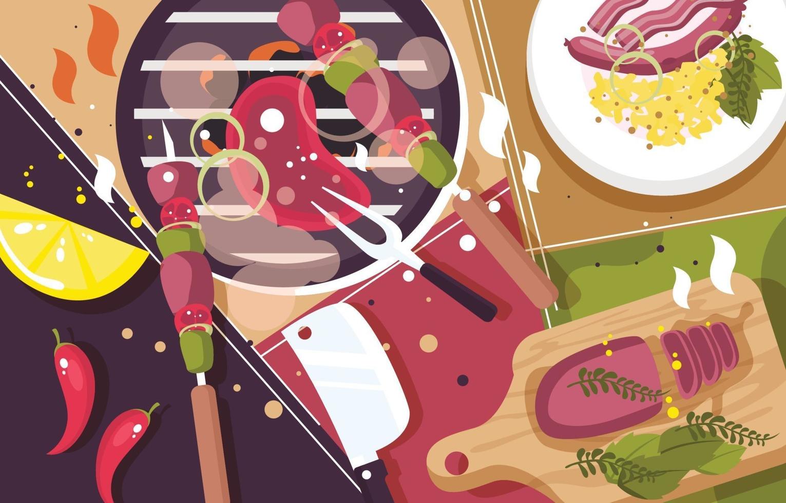 Flat Lay Concept of Barbeque Element vector