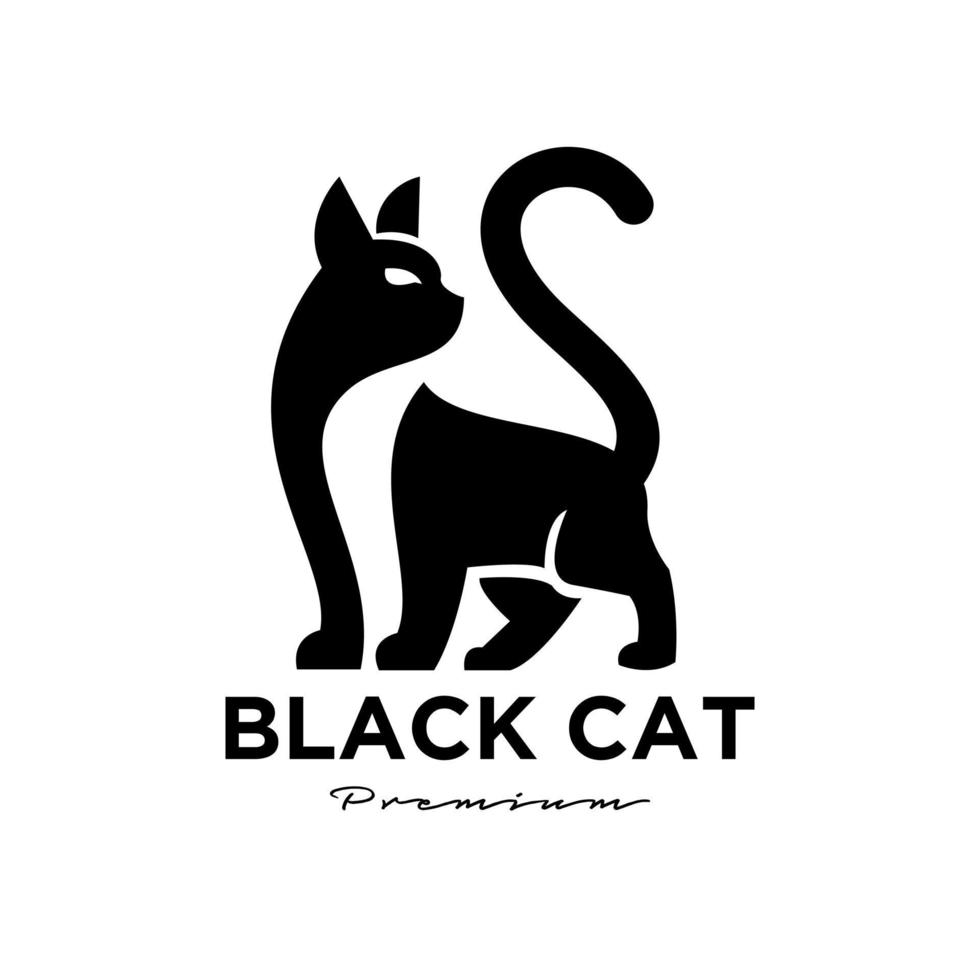 Black cat simple logo design vector