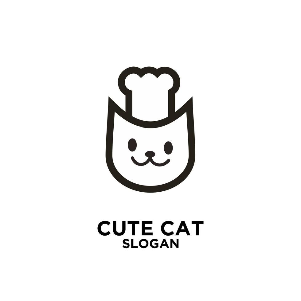 cute chef cat, pet chef vector logo icon design