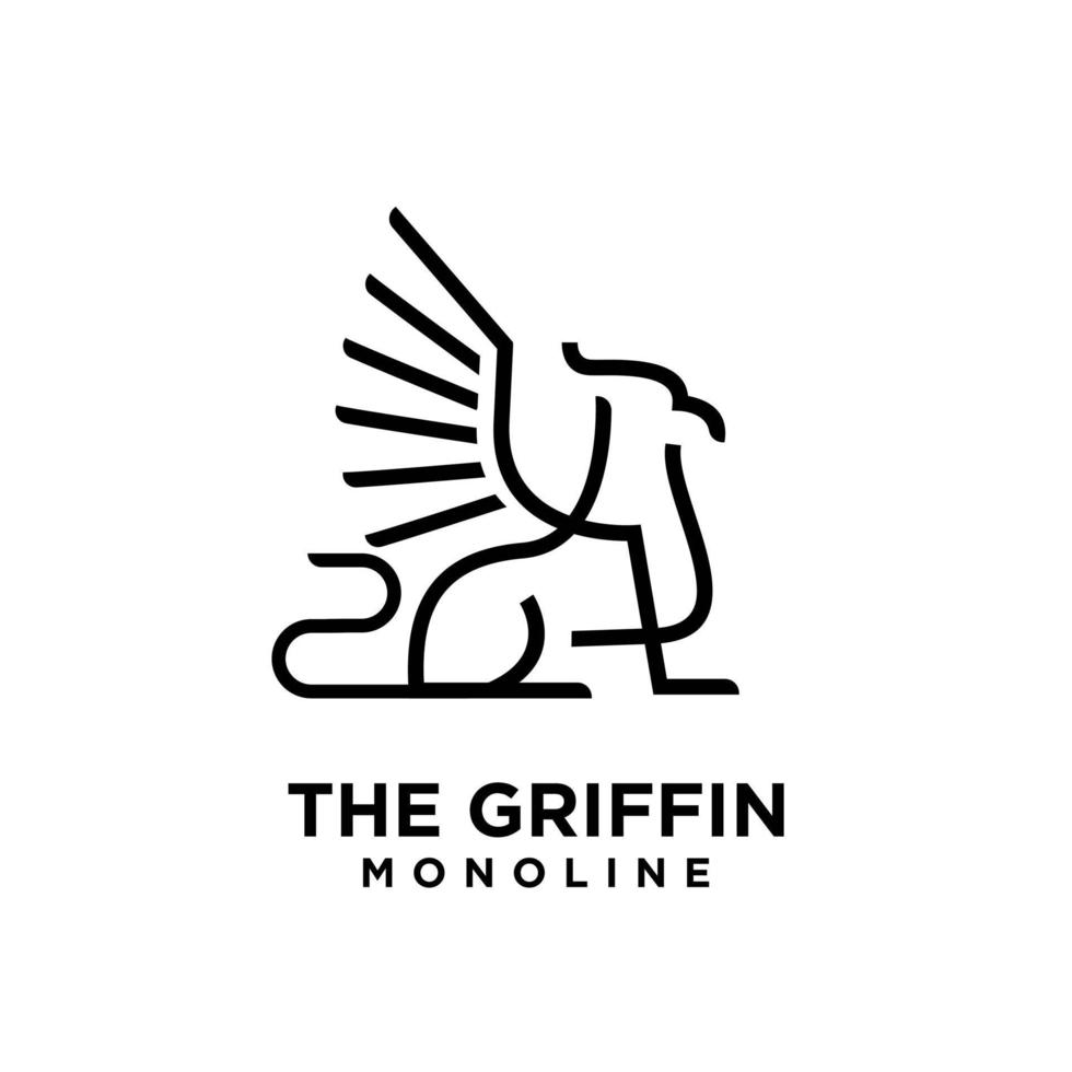 premium black minimal Griffin Mythical Creature Emblem mascot Line Vector Design Logo