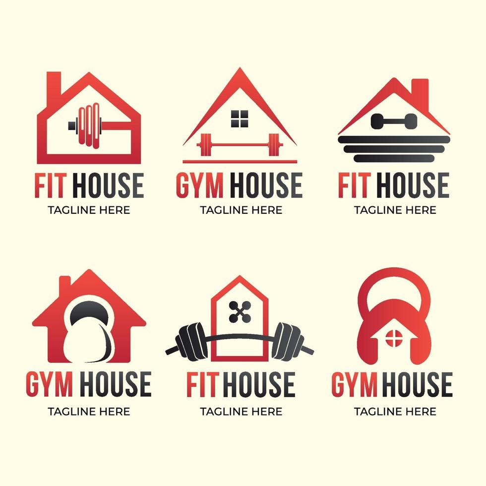 conjunto de logotipo de gimnasio en casa vector