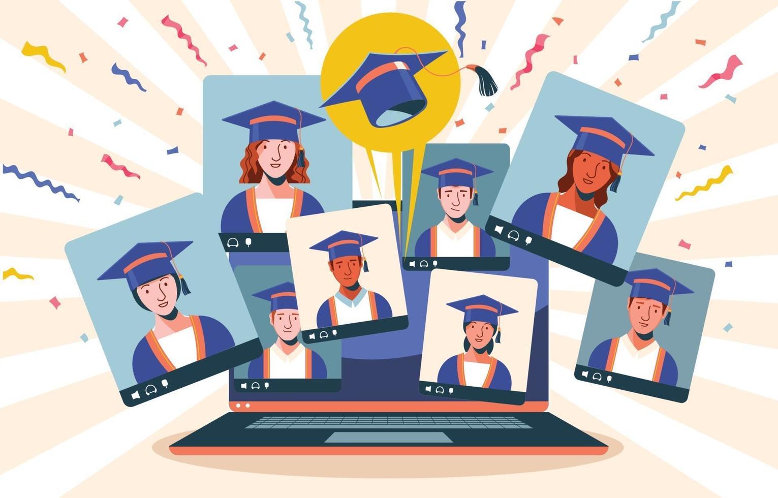 Virtual Graduation Ceremony Concept vector