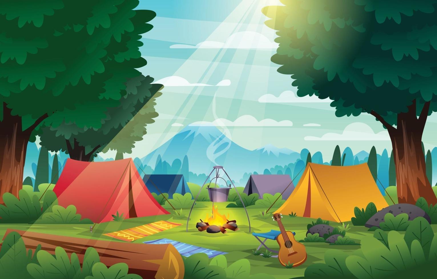 Summer Camp in The Forest Landcape Background vector