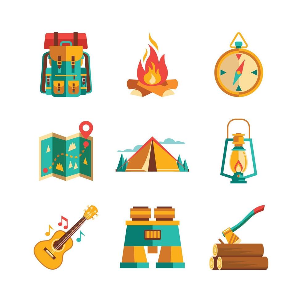 colección de iconos de campamento de verano vector