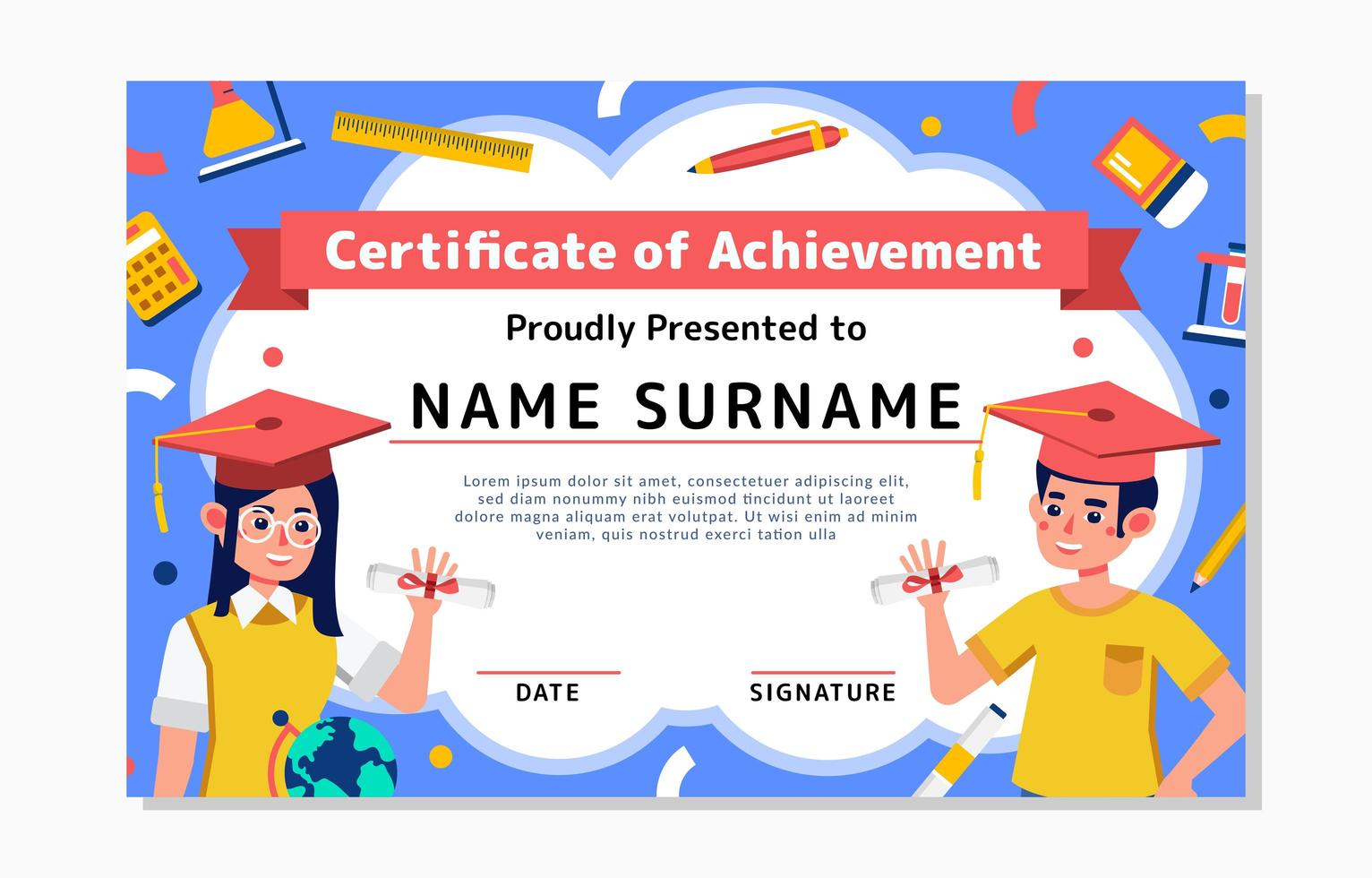 Certificate Template with Students Character vector