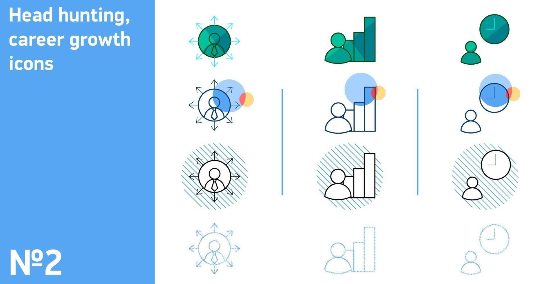 This is a set of career and working time icons and a selection of candidates in different styles vector