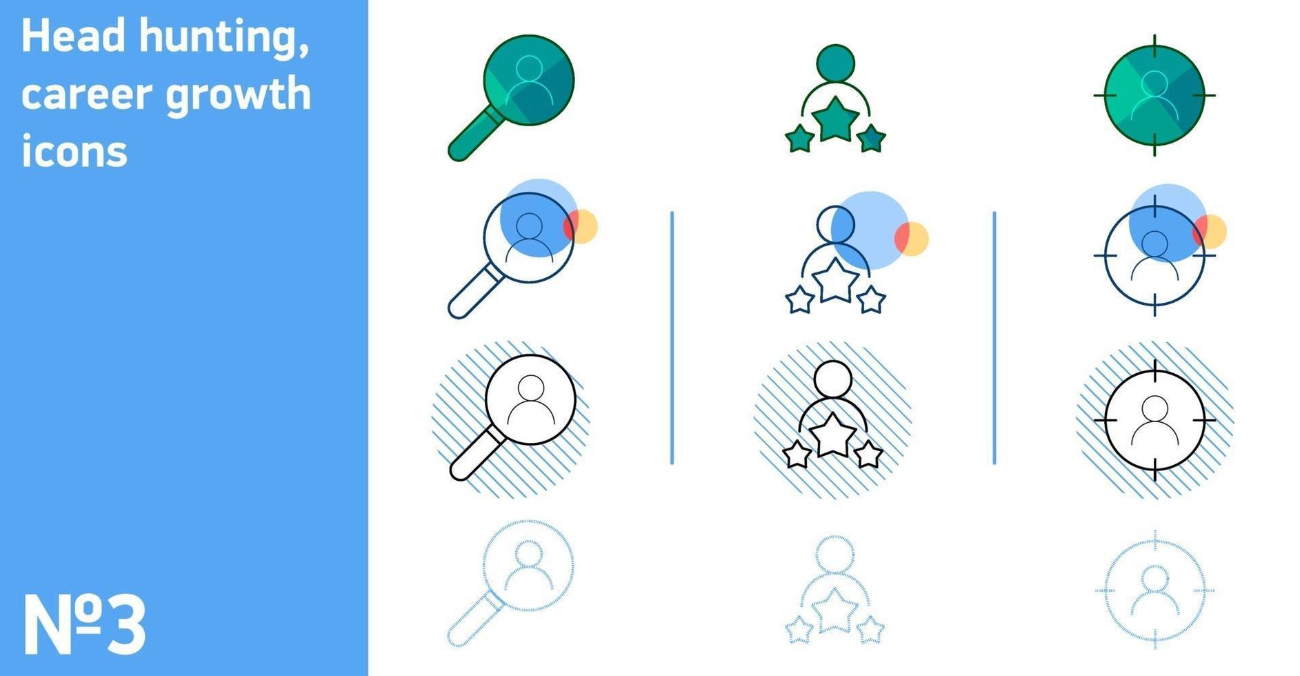 This is a set of icons for staff search and selection of candidates in different styles vector
