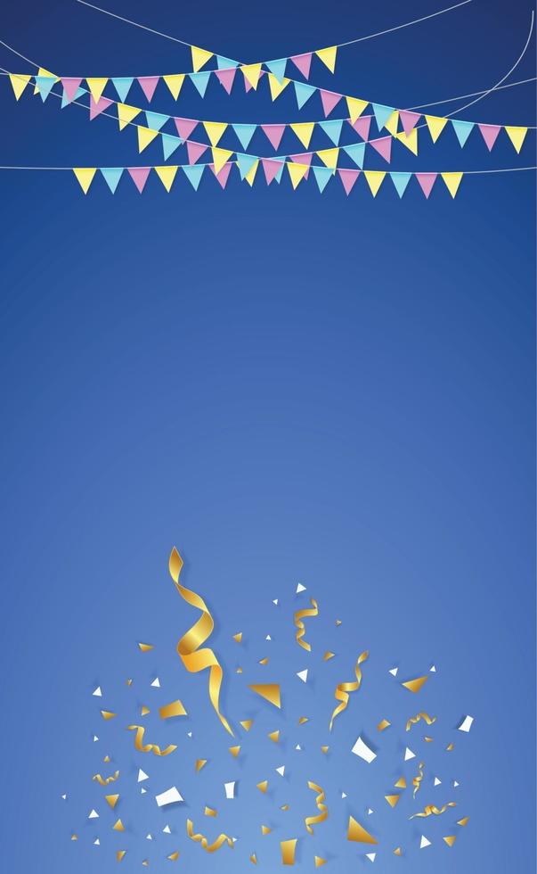 Hanging holiday flags of different colors on a blue background vector
