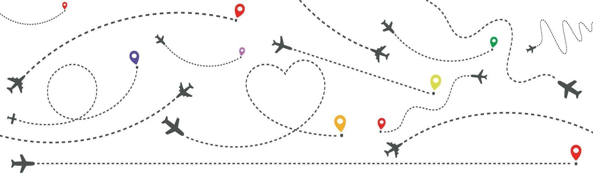 A selection of different air routes on a white background - Vector