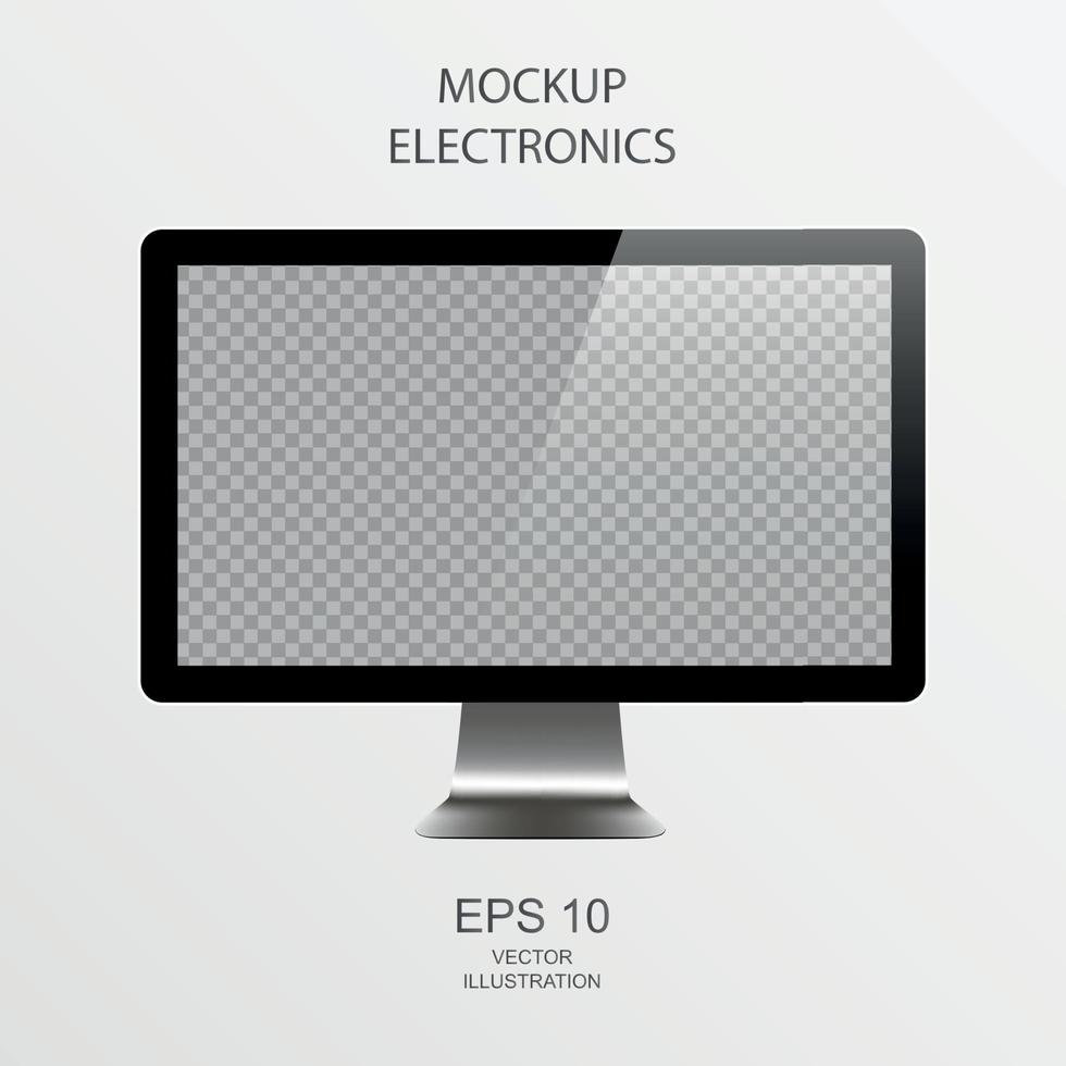 PC Monitor in Black, Silver and White with Reflection - Realistic Vector