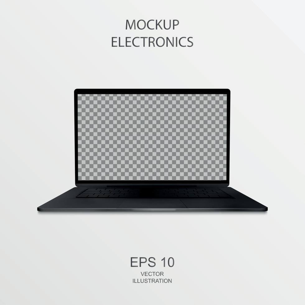 Laptop in Black, Silver and White with Reflection - Realistic Vector