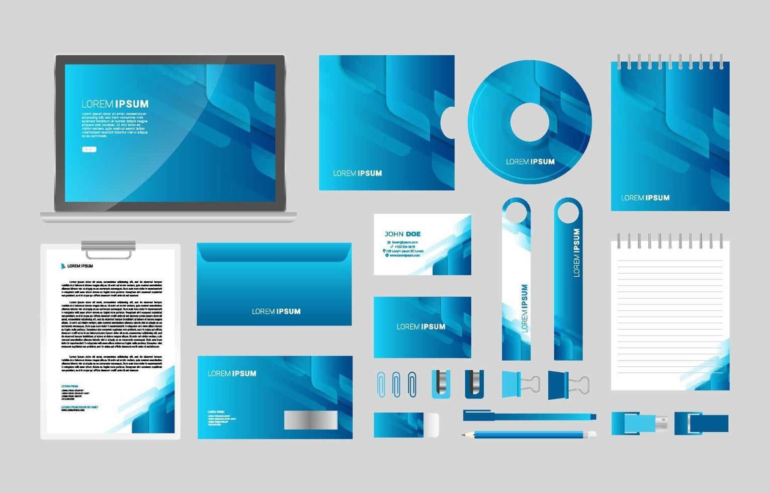 Abstract Blue Business Stationary Kit vector