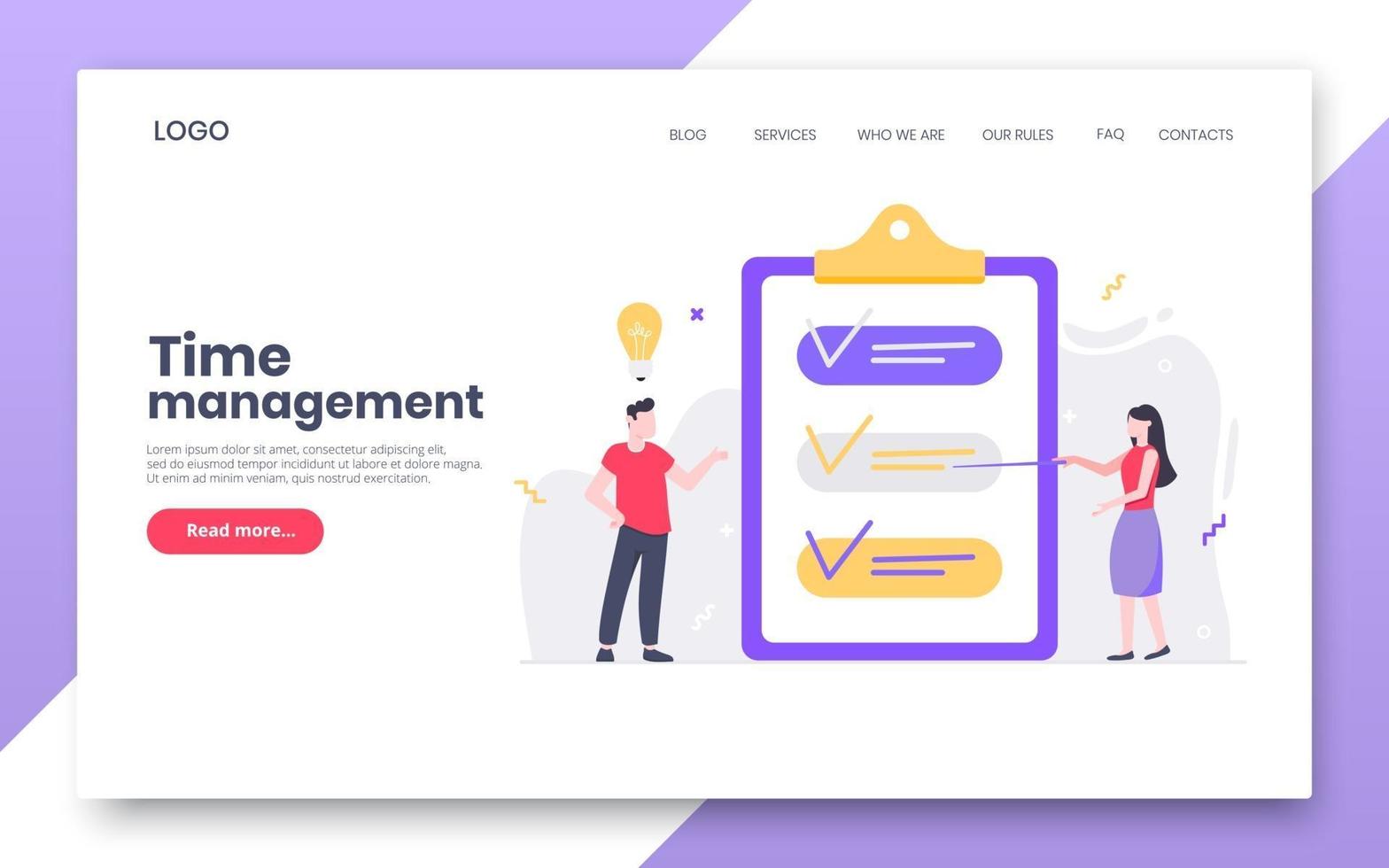 Business time management internet landing page concept vector
