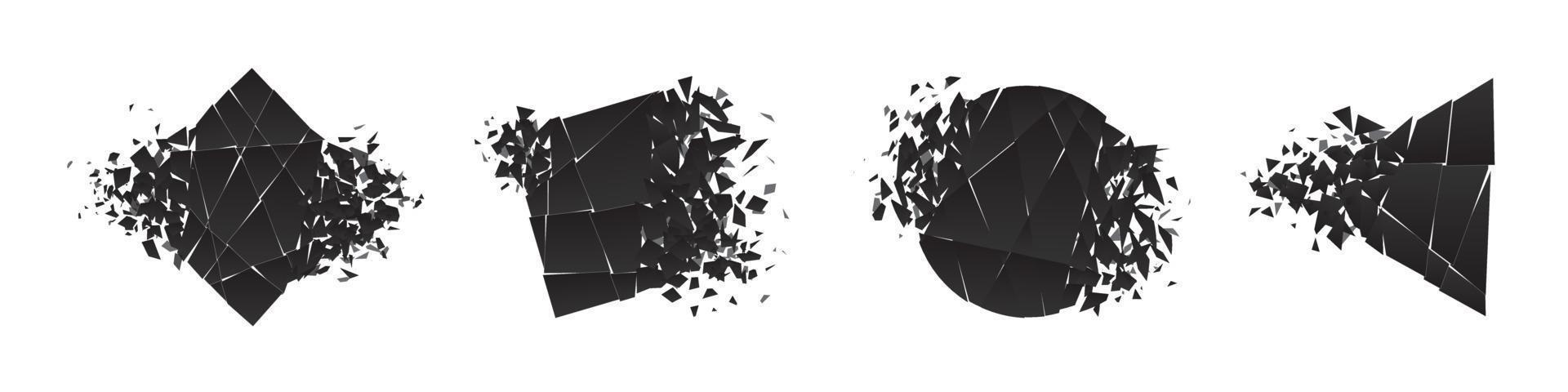 Shape shattered and explodes flat style design vector illustration set