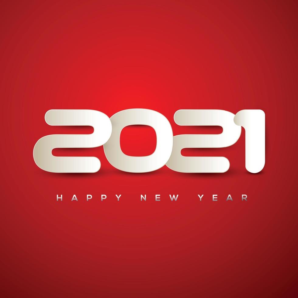 números 2021 desean año nuevo sobre fondo rojo vector