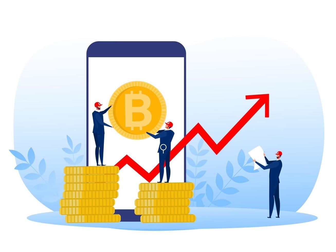 Business man in a suit holding  Bitcoin rate growth concept.Vector illustration in flat style vector