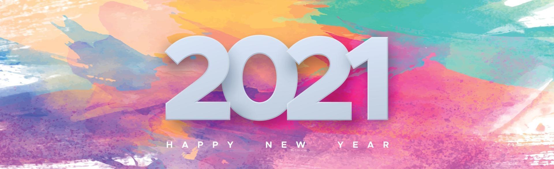 2021 with new year wish on watercolor background vector