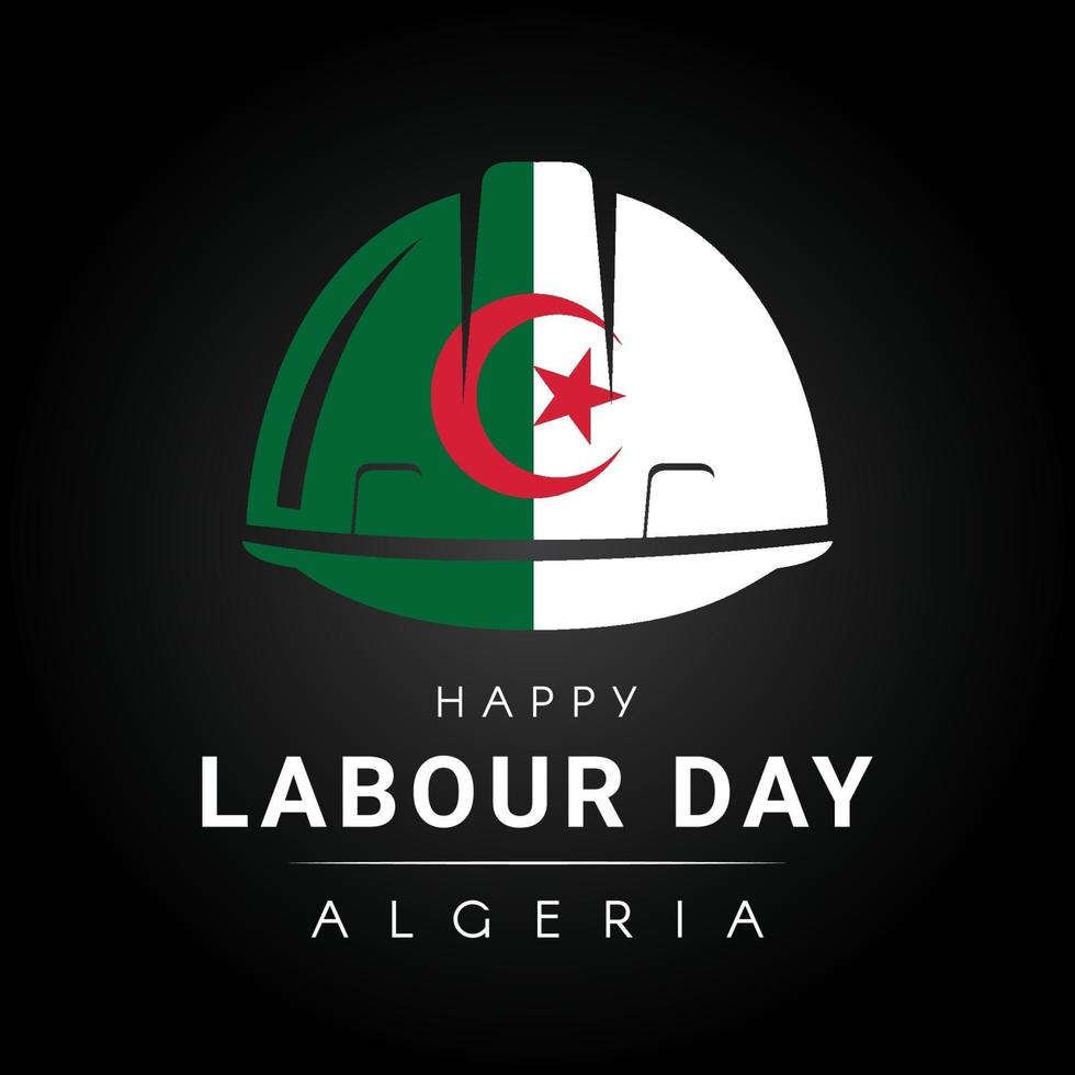 feliz día del trabajo con casco impreso bandera de argelia vector