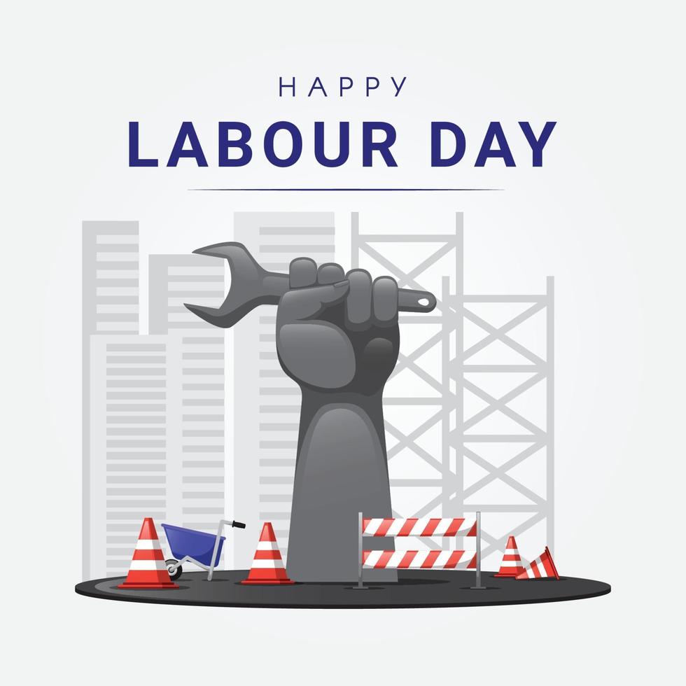 Giant arm fist holding wrench celebrating labour day vector