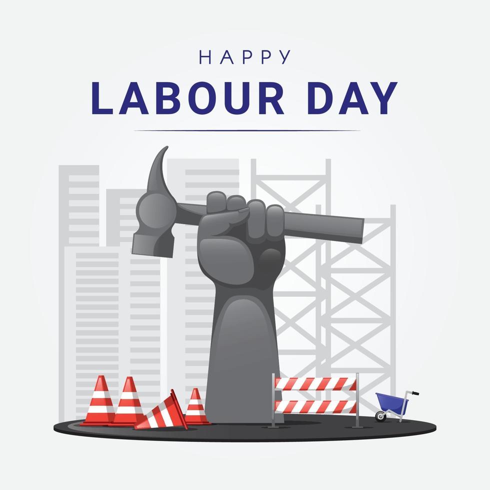 Raised up giant arm fist holding hammer represent international labour day vector