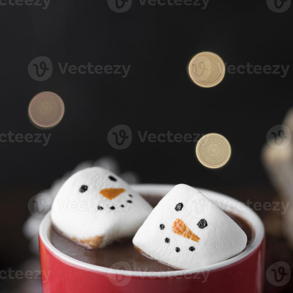 red cup hot chocolate with marshmallows close up. High quality and resolution beautiful photo concept