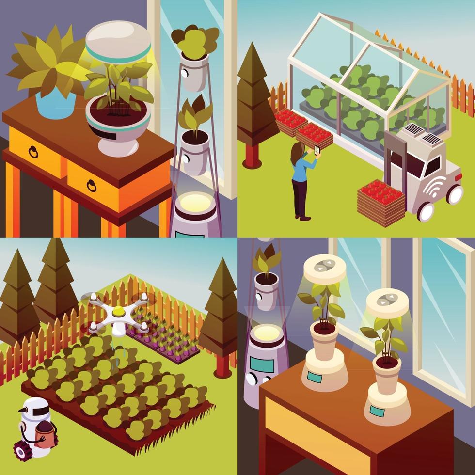 Robotised Farmstead Design Concept Vector Illustration
