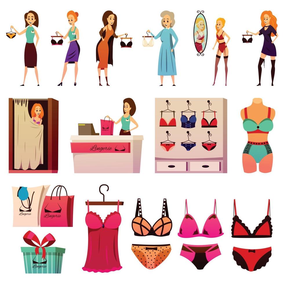 Lingerie Store Set Vector Illustration