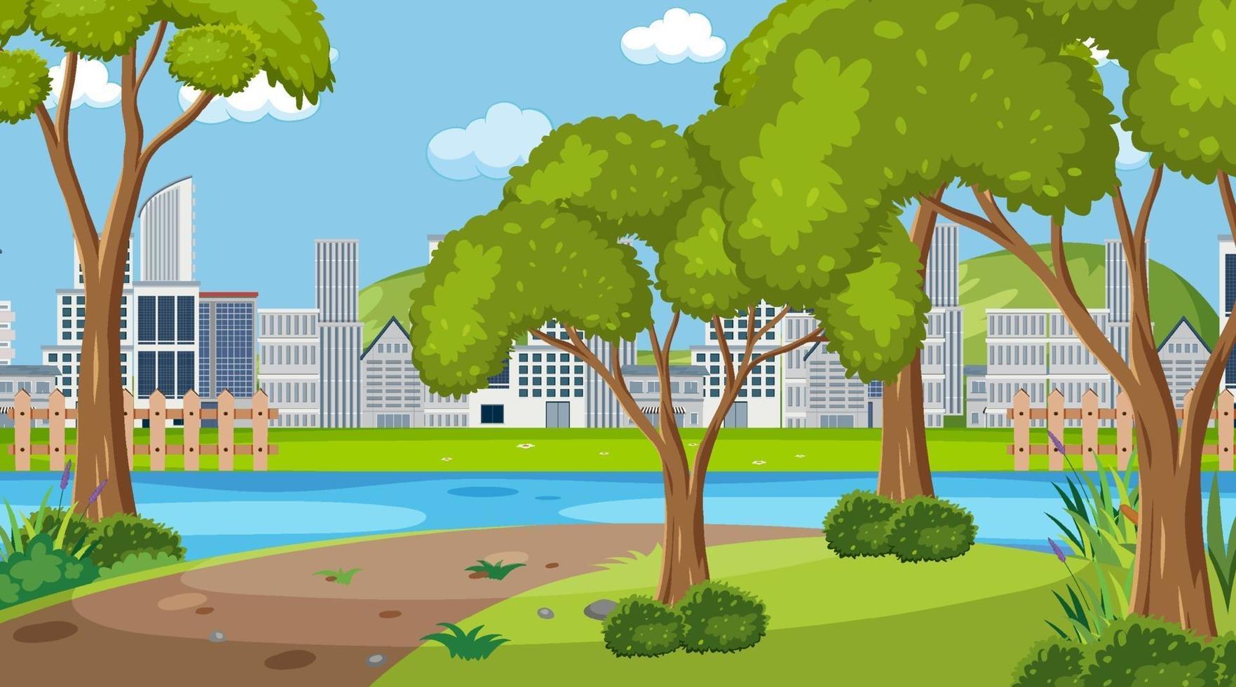 Empty nature park landscape scene with cityscape background vector