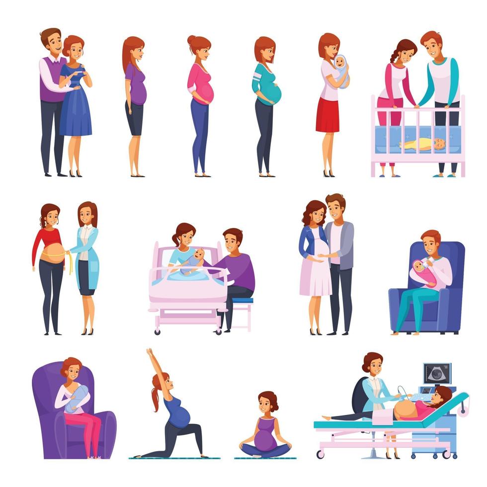 Pregnancy Newborn Cartoon Icons Set Vector Illustration