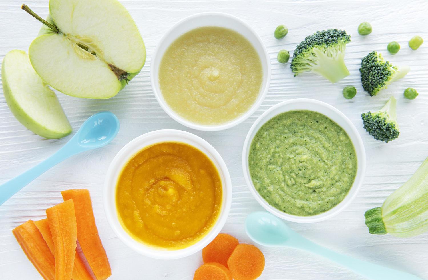Assortment of fruit and vegetable puree photo