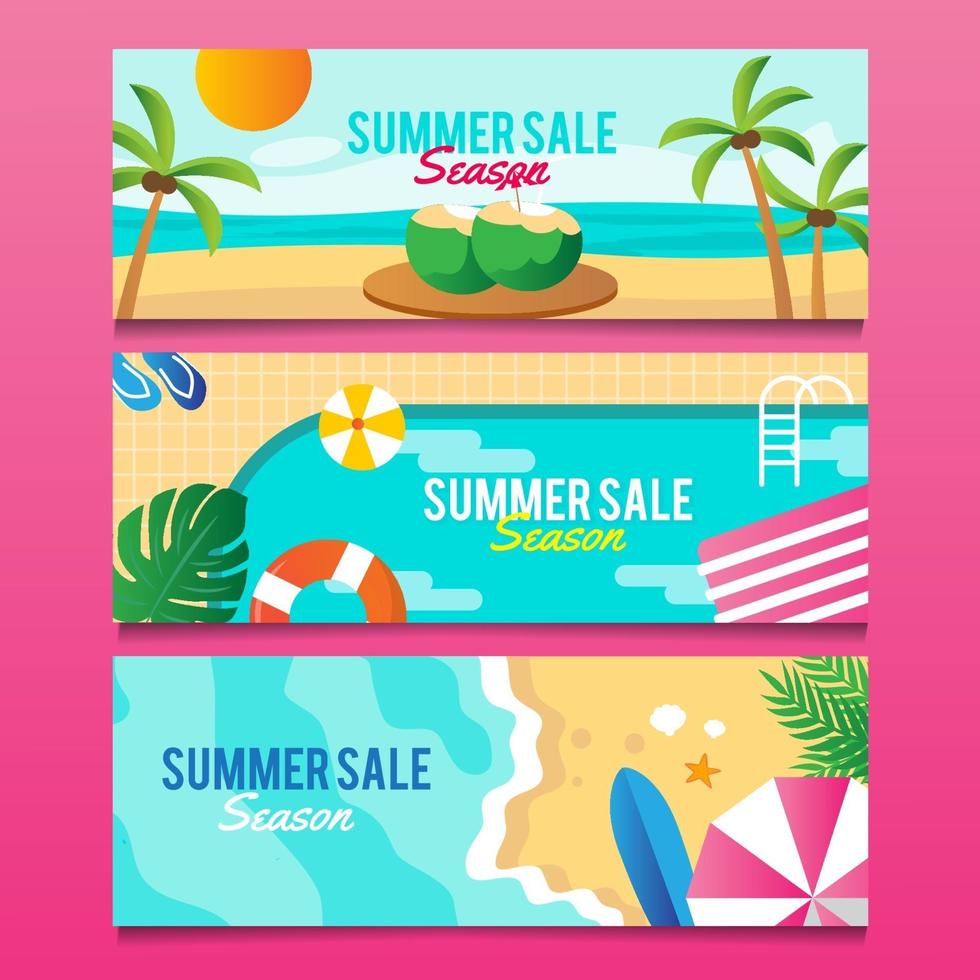 colección de banners de verano vector