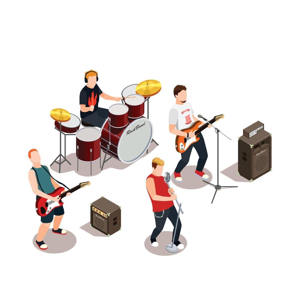 Ilustración de vector de composición isométrica de banda de rock