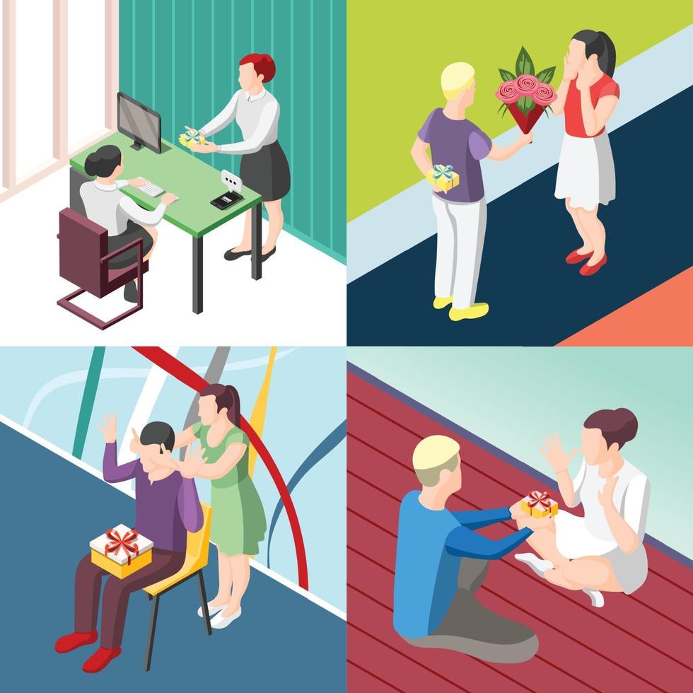 People With Gifts Isometric Concept Vector Illustration