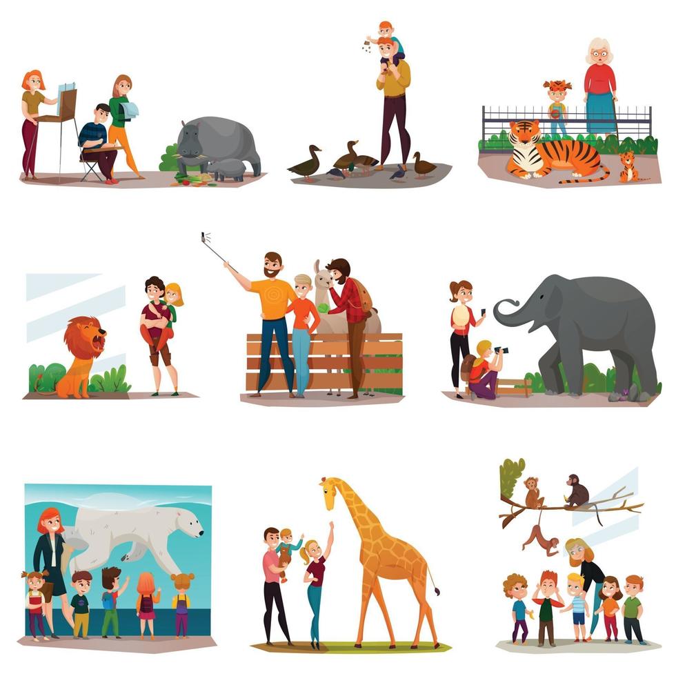 Zoo Visitors Set Vector Illustration