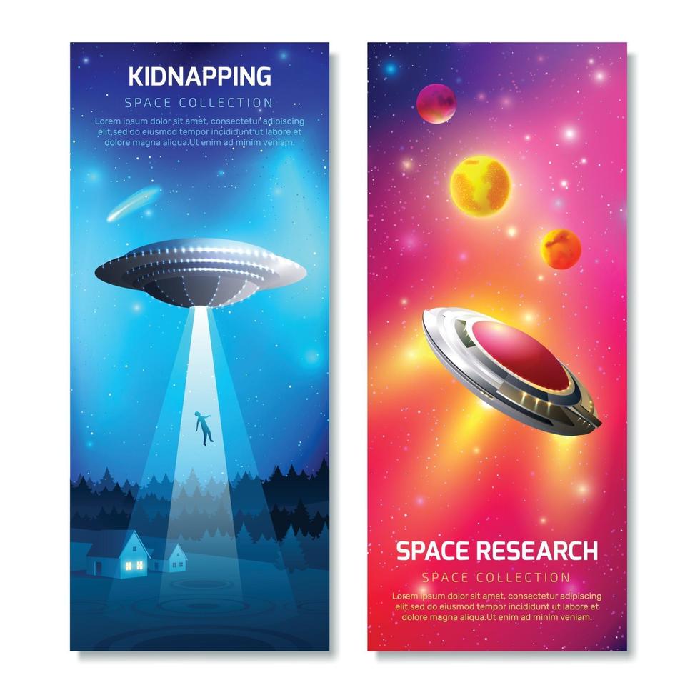 Alien Spaceship Vertical Banners Vector Illustration