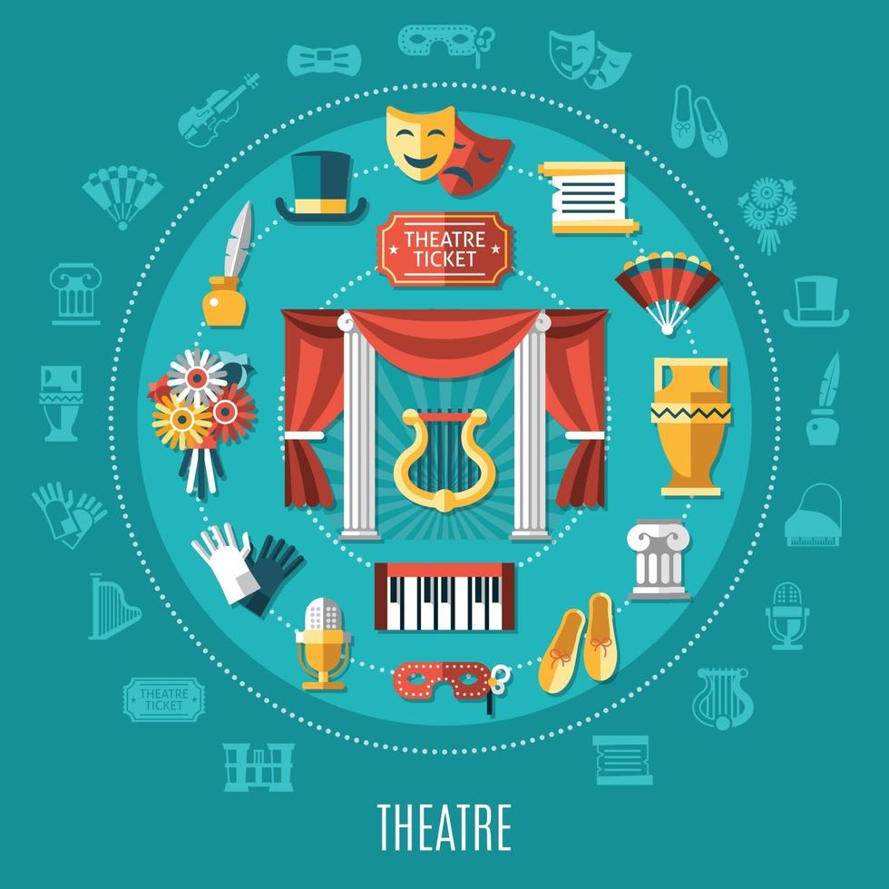 Theatre Round Composition Vector Illustration