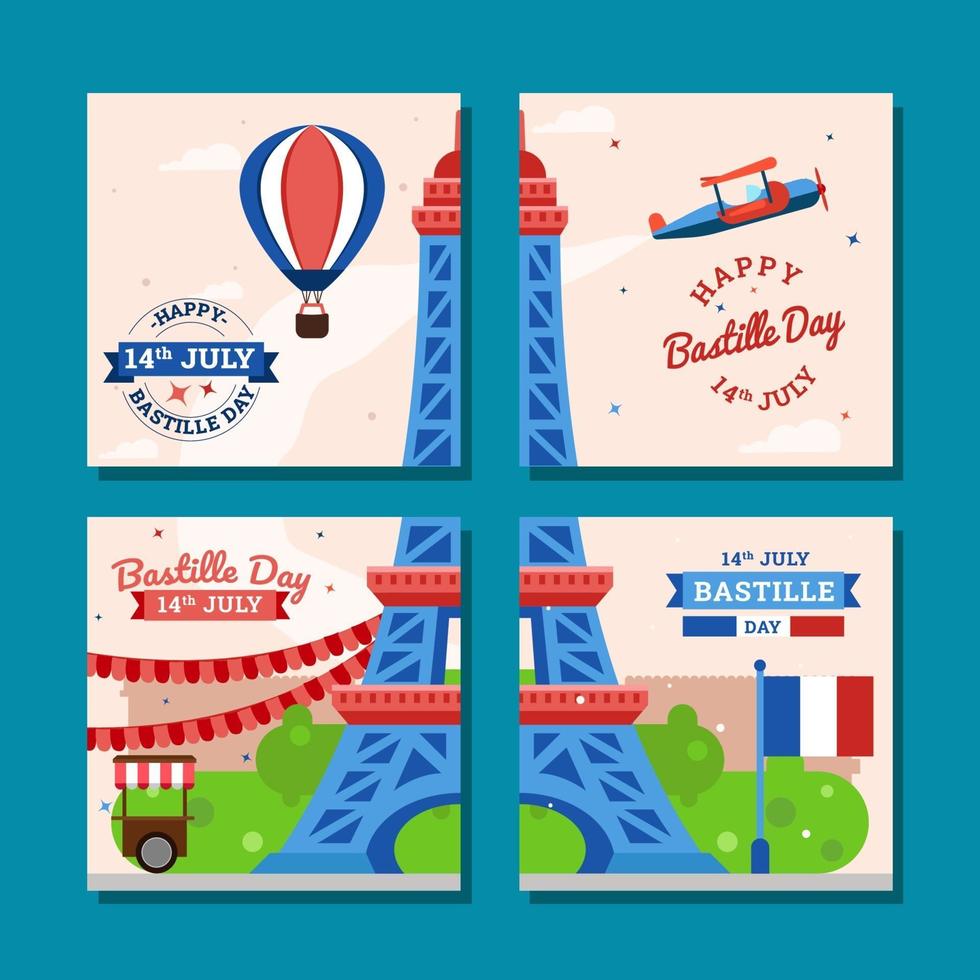 Bastille day card collection vector