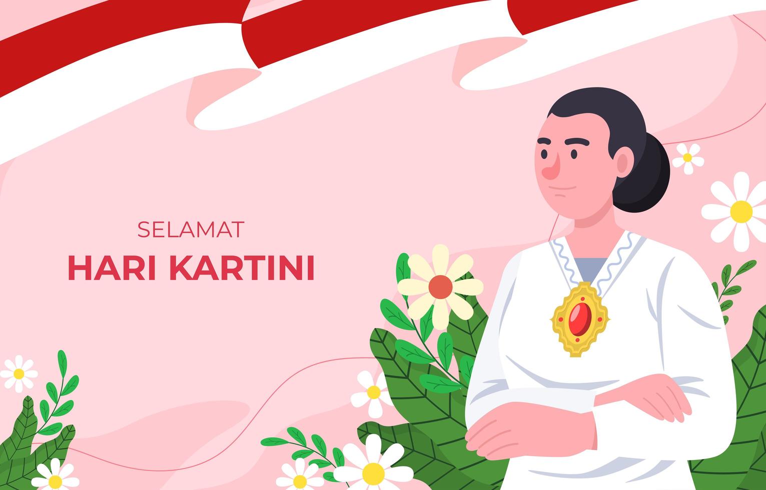 fondo de festividad del día de kartini flor blanca y amarilla vector