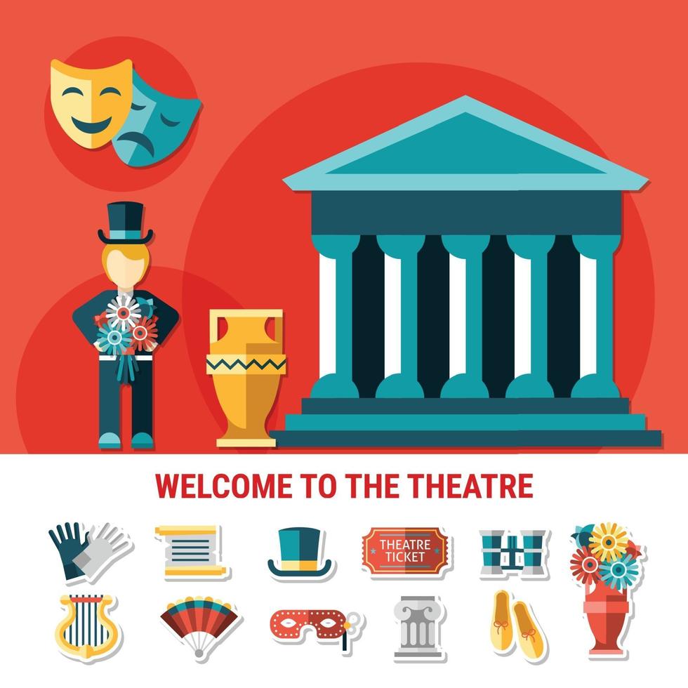 Theatre Flat Colored Composition Vector Illustration